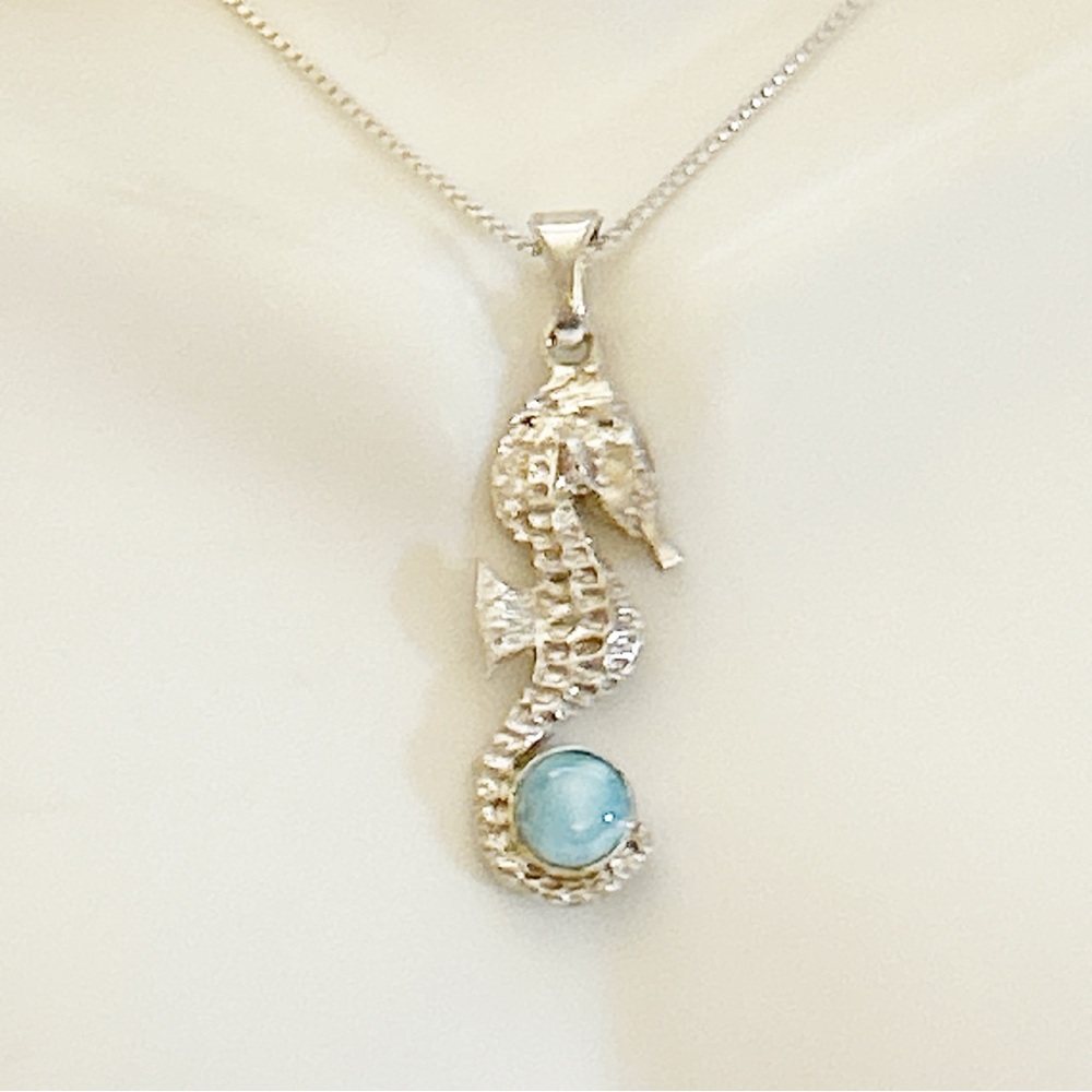 Larimar Sterling Silver Seahorse Necklace